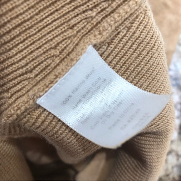 Talbots 100% Pure Merino Wool Tan Draped Front Neckline Sweater Small - Picture 6 of 7